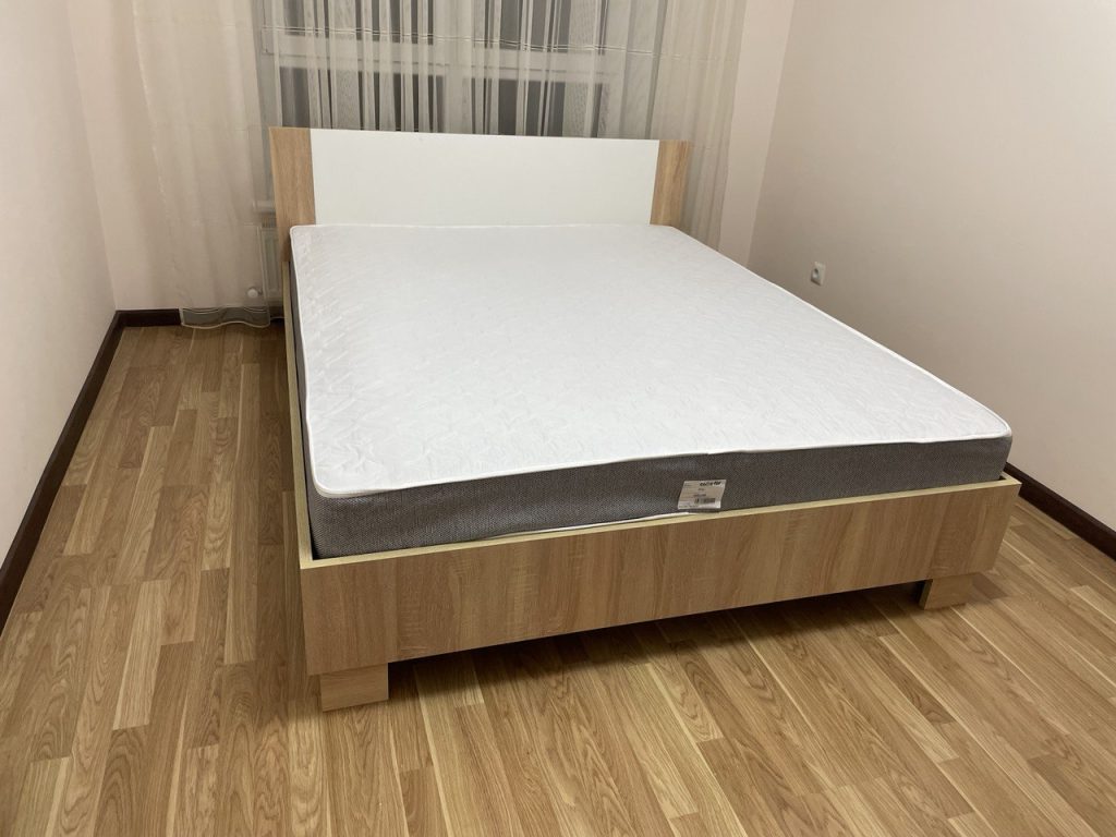 бюджетне двоспальне ліжко Маркос дуб сонома з ламелями від фабрики Мебель Сервіс