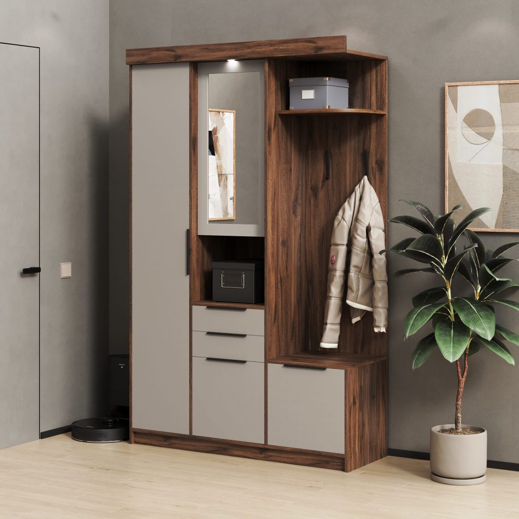 прихожа Силует 1 дуб ліворно тоффі передпокій з дзеркалом та підсвіткою