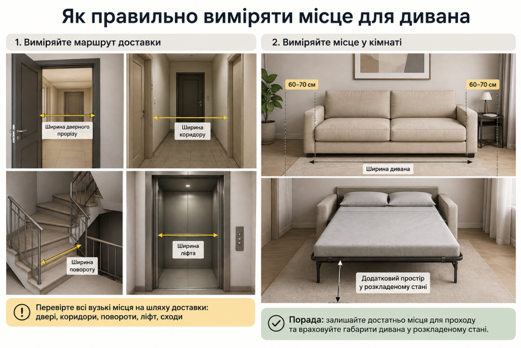 Як правильно виміряти місце для дивана: ширина, глибина, висота та вільний простір для комфортного розміщення меблів