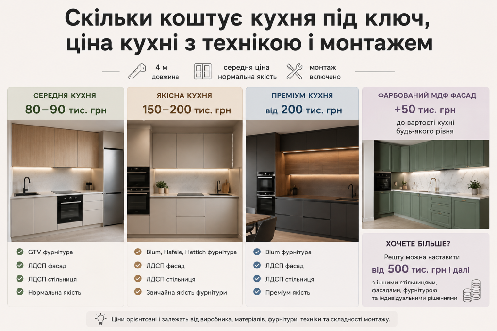 Скільки коштує кухня під ключ: ціна з технікою та монтажем