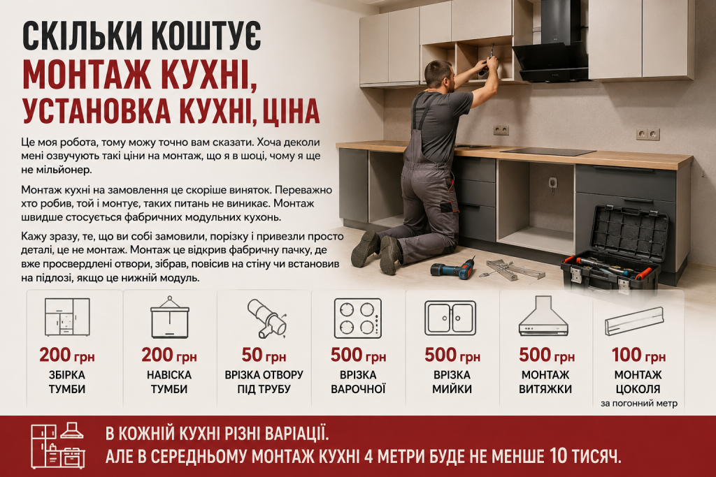 Скільки коштує монтаж кухні: установка та ціни