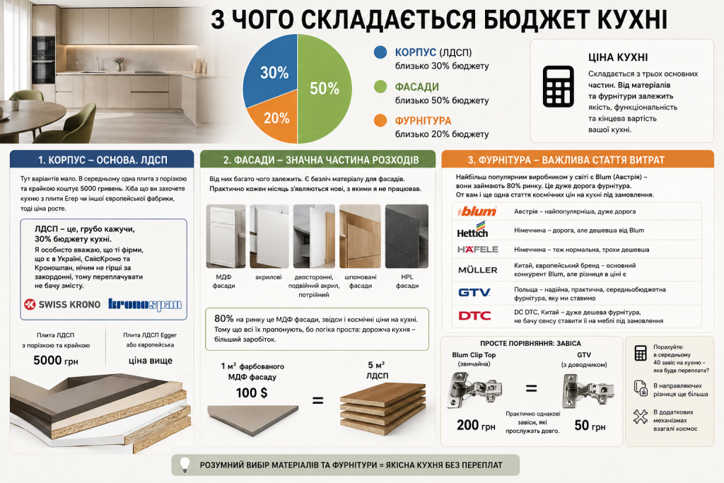 З чого складається бюджет кухні: корпус ЛДСП, фасади та фурнітура