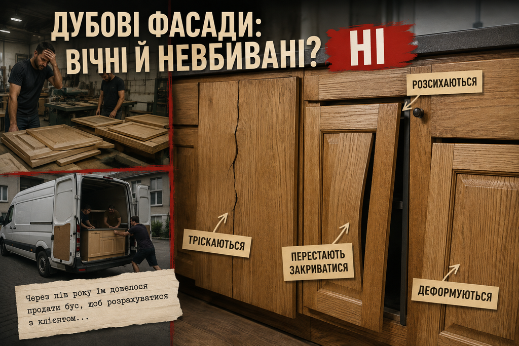 Дубові фасади кухні тріскаються, розсихаються та перестають закриватися — проблеми масиву дерева на практиці